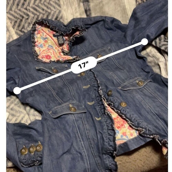 Boston Proper Denim Jacket Medium Ruffle Collar - Picture 6 of 6